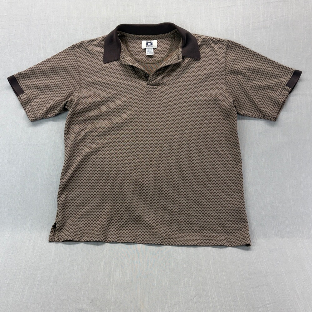 Hunt Club Polo Shirt Mens Medium Brown Geometric Diamond Pattern Short Sleeve
